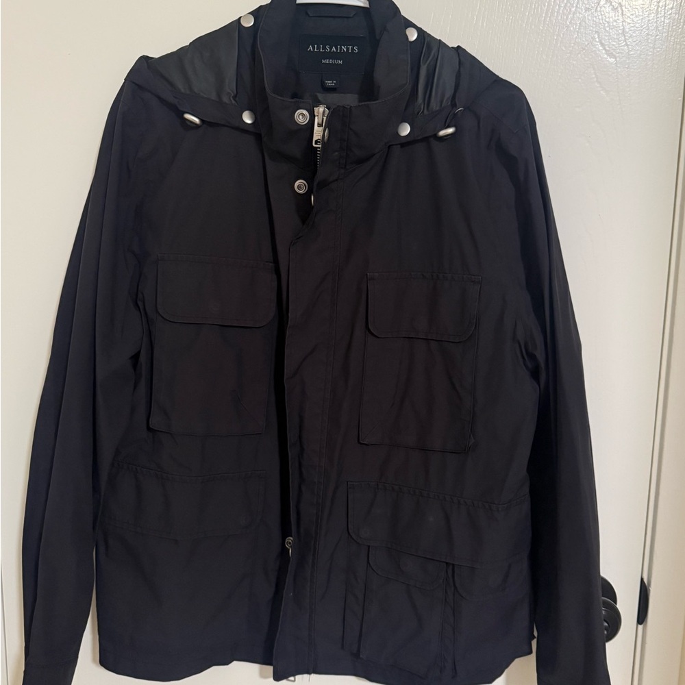 All Saints Men's Dark Jacket with Hood